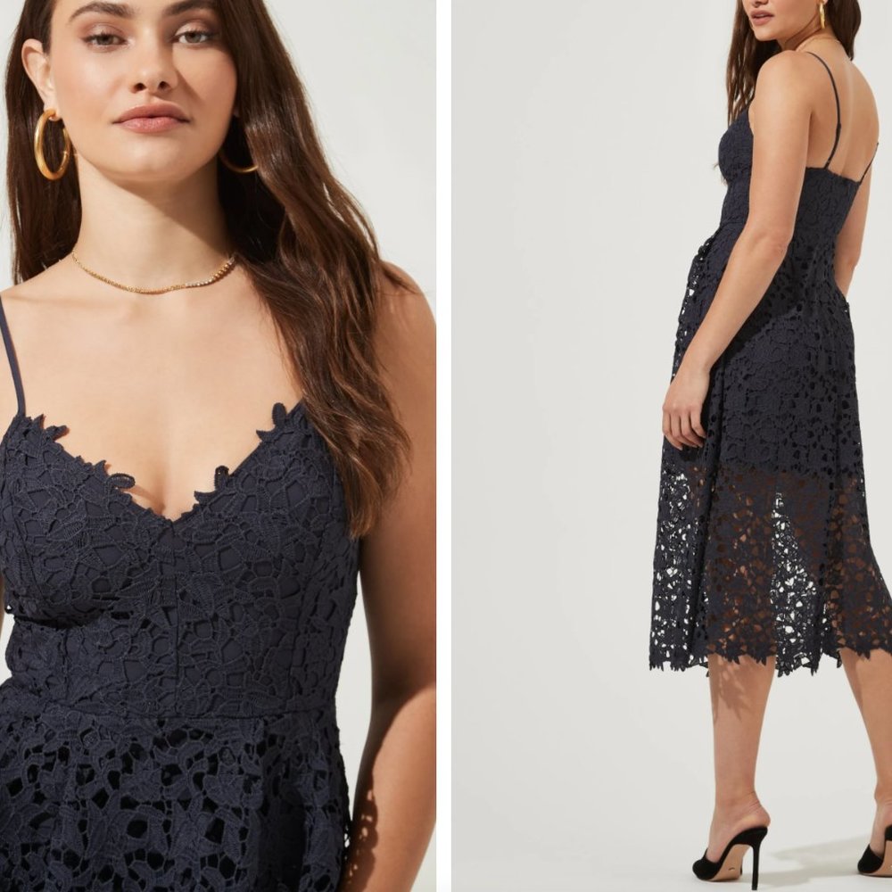 ASTR Lace A Line Midi Dress Navy